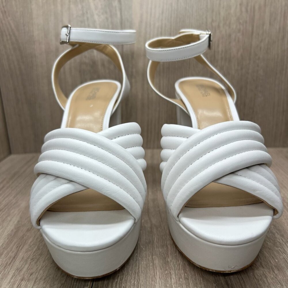 Michael Kors Royce Quilted Leather Platform Sandal Womens 8.5M Cross Strap White - Picture 5 of 15